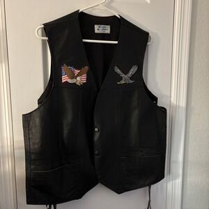 Mob Genuine Leather Vest With Harley Davidson Patches Mens L‎